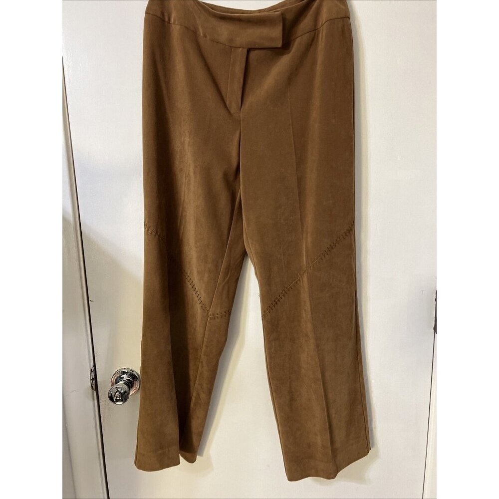 Womens Norton Mcnaughton Stretch Faux Suede Pants Brown Wide Leg Size 6